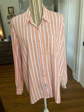 Universal Thread relaxed fit linen blend stripe button front long sleeve top